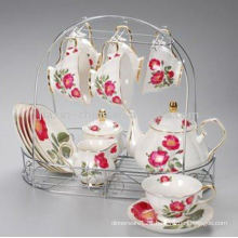 15 pcs porcelain tea set with metal rack JXSK001